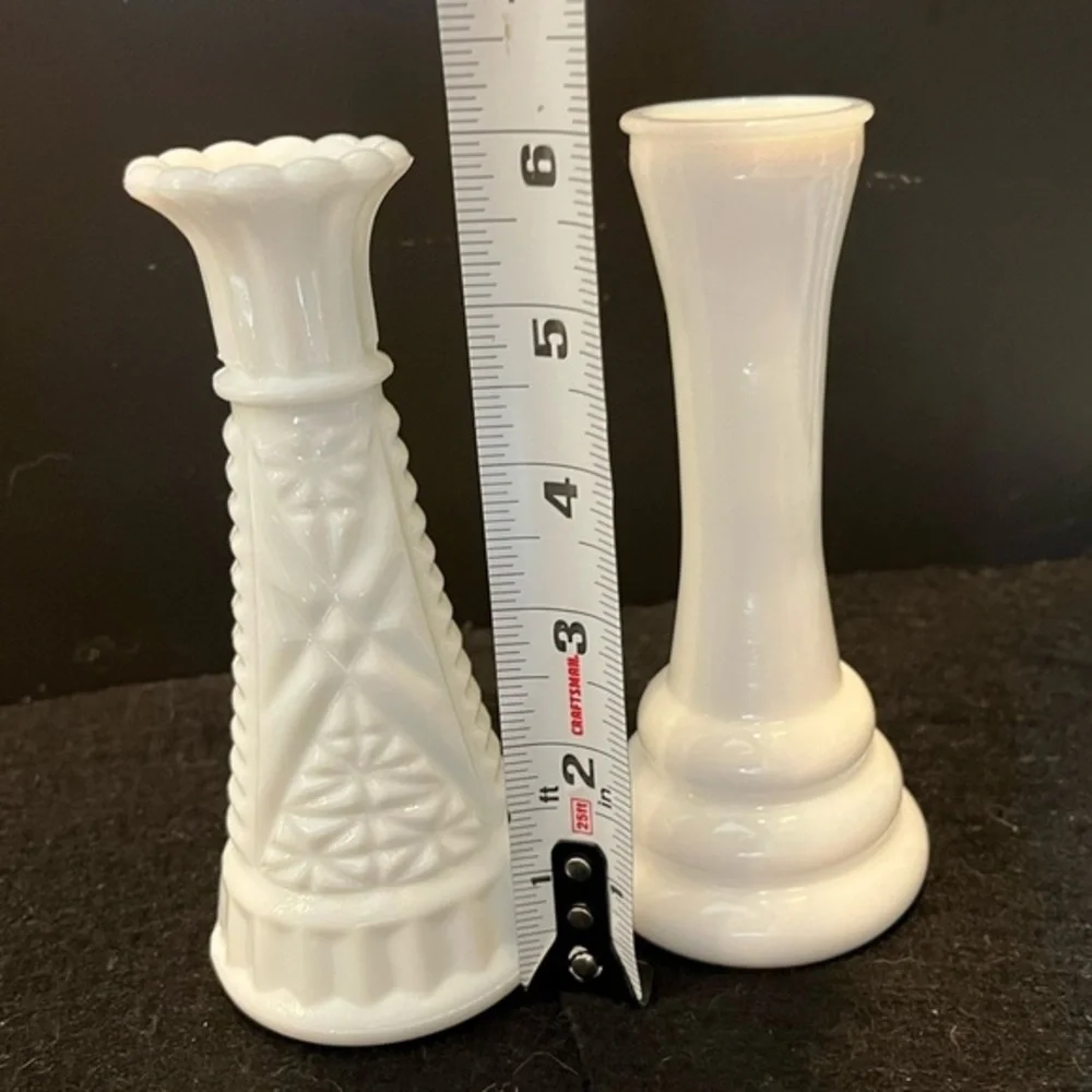 Vintage White Milk Glass 6” Bud Vase Set of Two - Picture 6 of 8